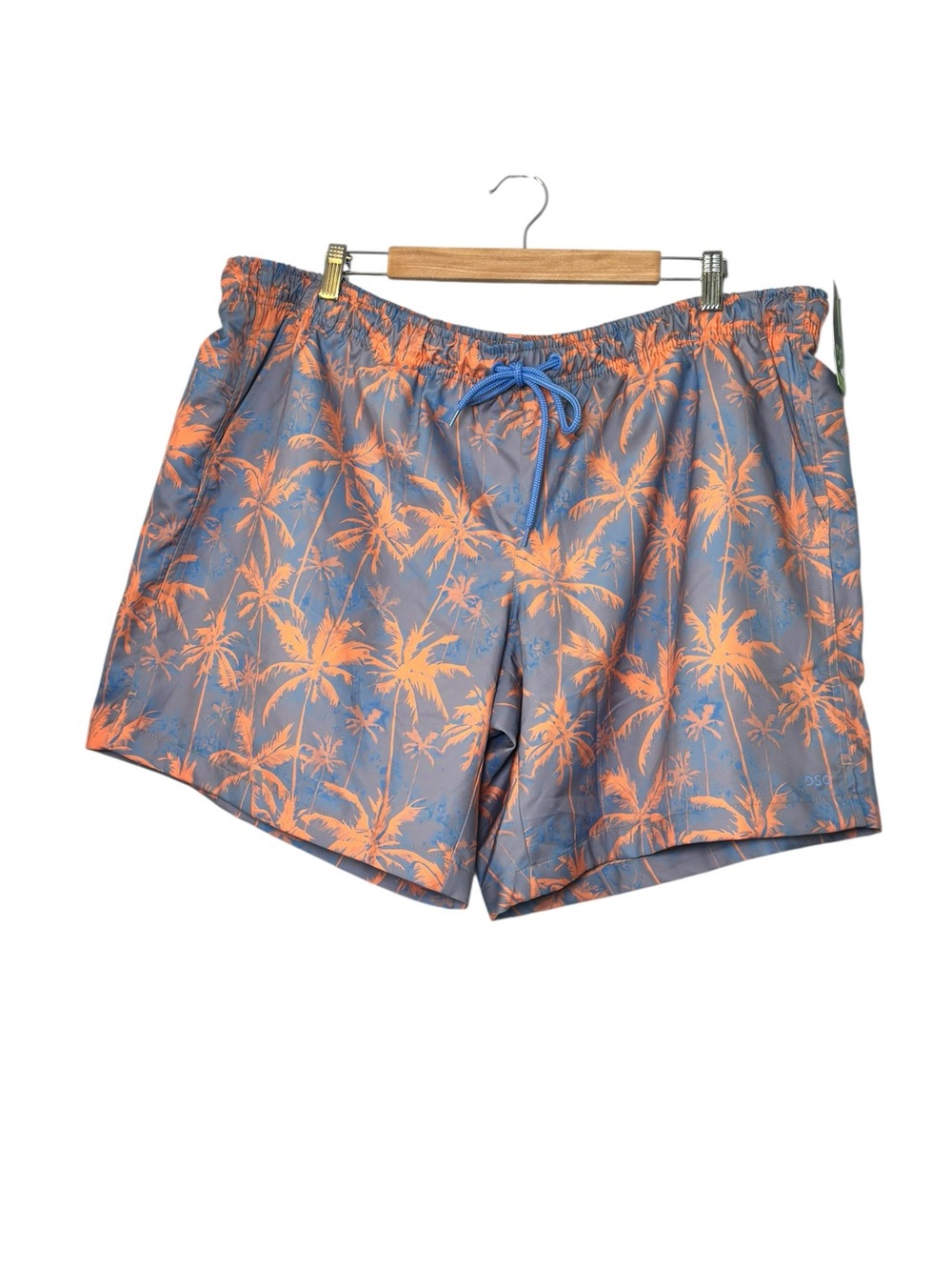 NWT DSH Men's Blue Swim Shorts with Orange Palm-Print Sz 3XL